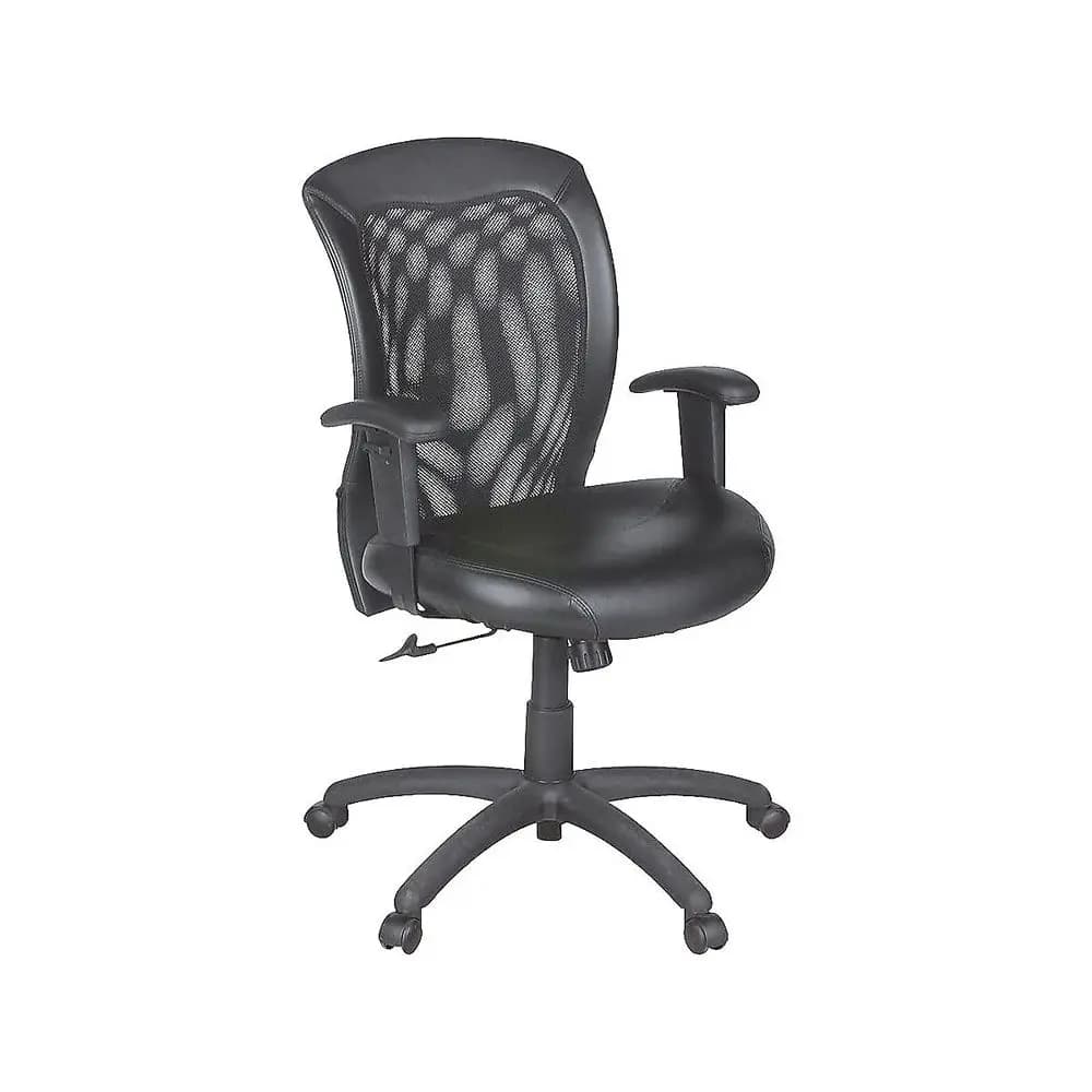 Sedia da ufficio in pelle PU, sedia da scrivania ergonomica marrone con cuscino spesso e supporto lombare, comoda sedia girevole moderna in stile Mid-Century