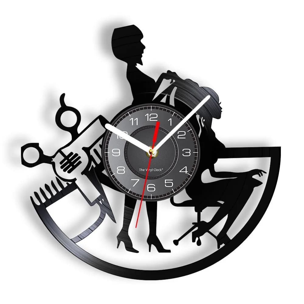 Orologio da Parete per Salone di Bellezza Realizzato con Vero Disco in Vinile, Strumenti per Parrucchieri, Orologio LED da Parete per Centro Estetico