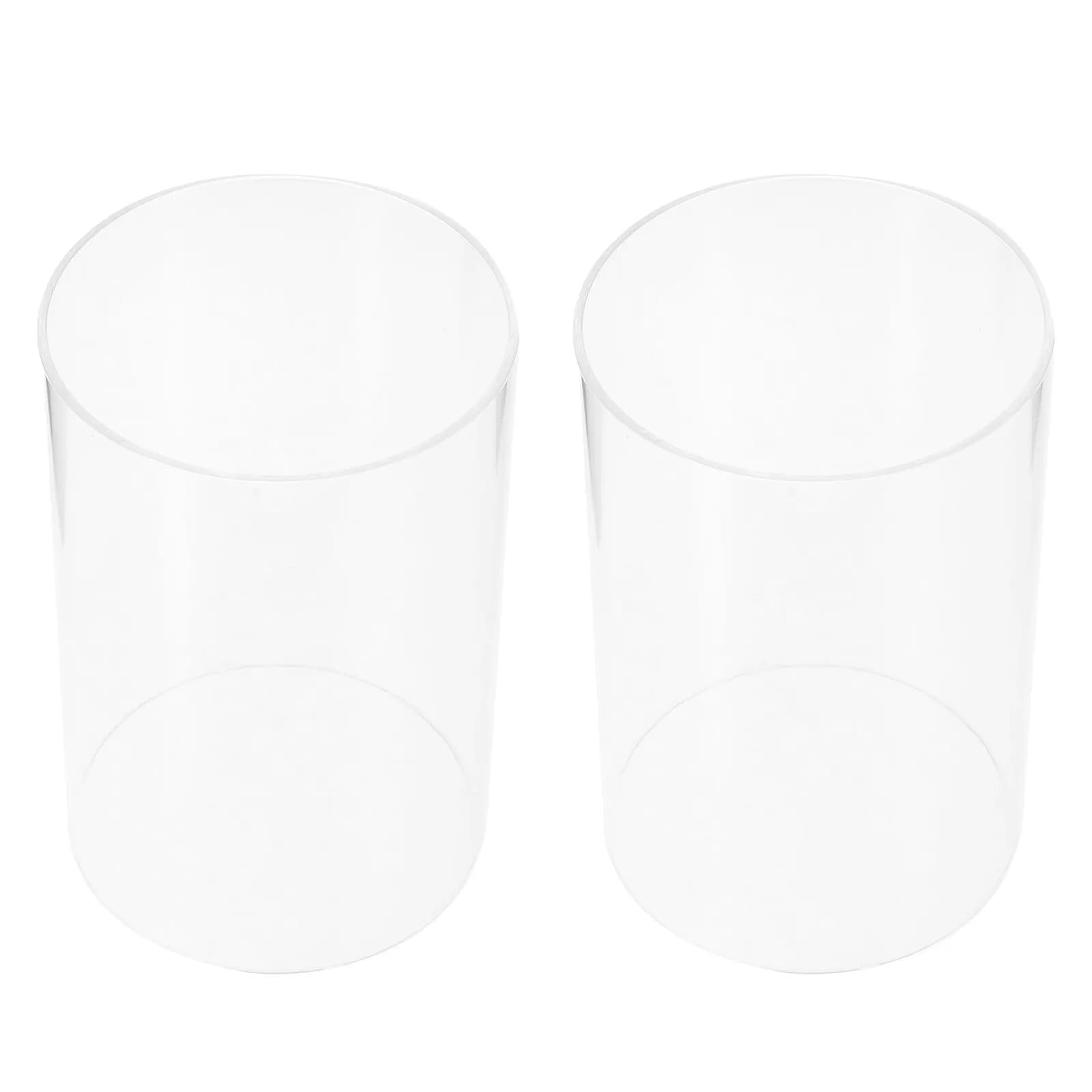 2 Pieces Transparent Glass Cylinder Wallet with Open Cover for Column Candles, Elegant Home Decoration
