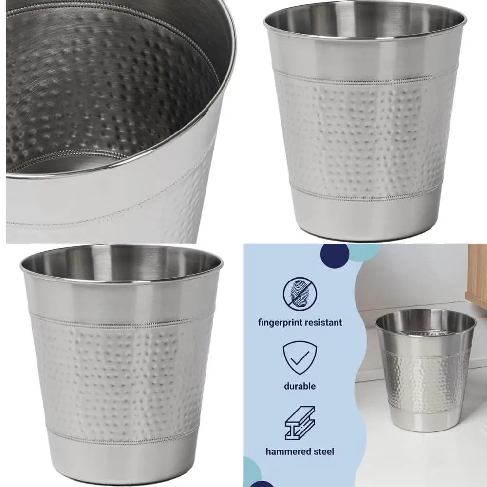 Riley Cestino per rifiuti moderno in acciaio martellato da 2 galloni, adatto per casa, bagno, soggiorno, ufficio, camera da letto, cucina, st spazzolato