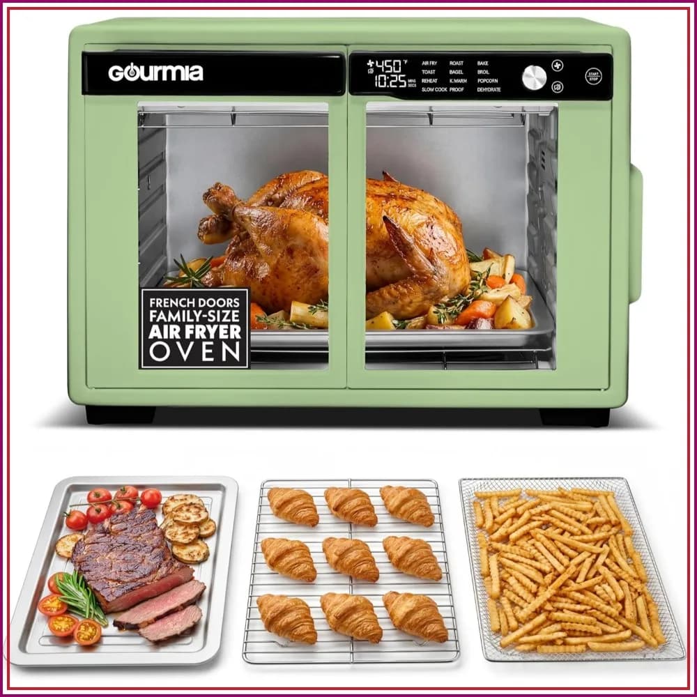 37 Qt French Door Air Fryer Oven - 12 Presets, Digital Display, Fits 13" Pizza, Dishwasher Safe, Green