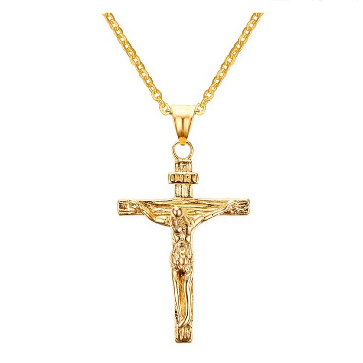 Fashion Crucifix Jesus Christ Men's Jewelry Gold Brown Silver Color Metal cross pendant with chain necklace at neck for women