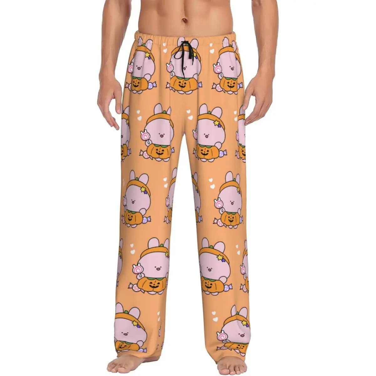 Pantaloni pigiama Asamimichan personalizzati per uomo Pantaloni da notte con coulisse per il sonno con coniglio carino con tasche