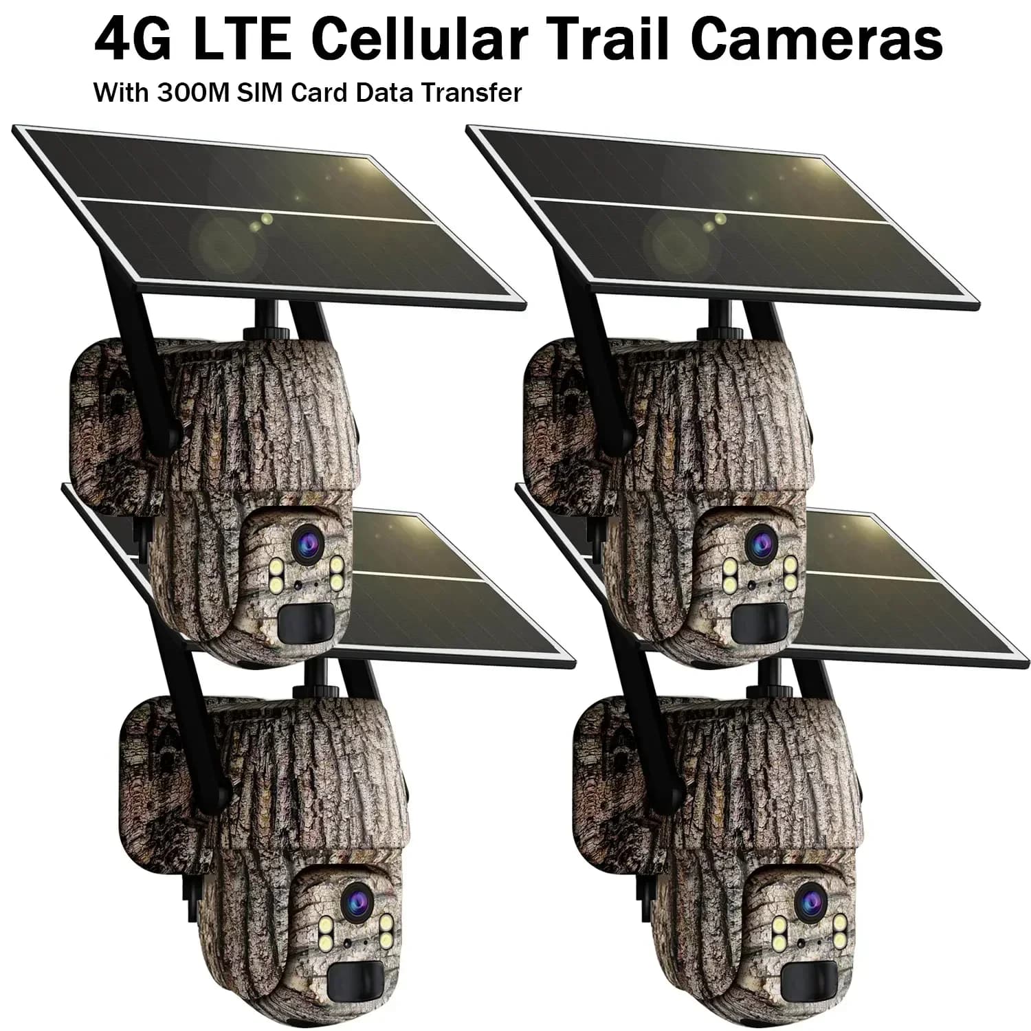 4G LTE Cellular Trail Cam - Solar-Powered Camouflage Security Camera with Built-in SIM Card, PIR Night Vision, IP65 Waterproof, 360° Panoramic Live View for Ranch, Farm Home (Household Appliance Accessory)