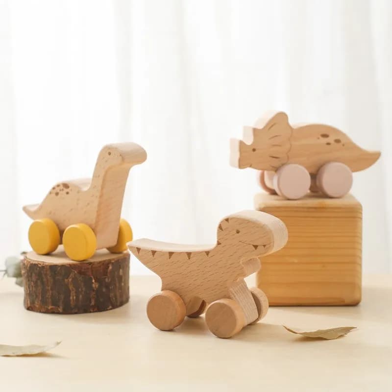 1PC giocattoli in legno per bambini dinosauro blocchi per auto in legno di faggio giocattoli educativi Montessori bambini dentizione per bambini auto in legno di noce appena nata