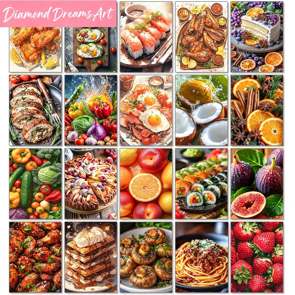 Quadro Diamond Painting Frutta e Cibo Deliziosi, Kit Mosaico Completo con Diamanti, Punto Croce Artistico Fai da Te, Nuovo per Cucina, Ristorante, Arredamento Casa