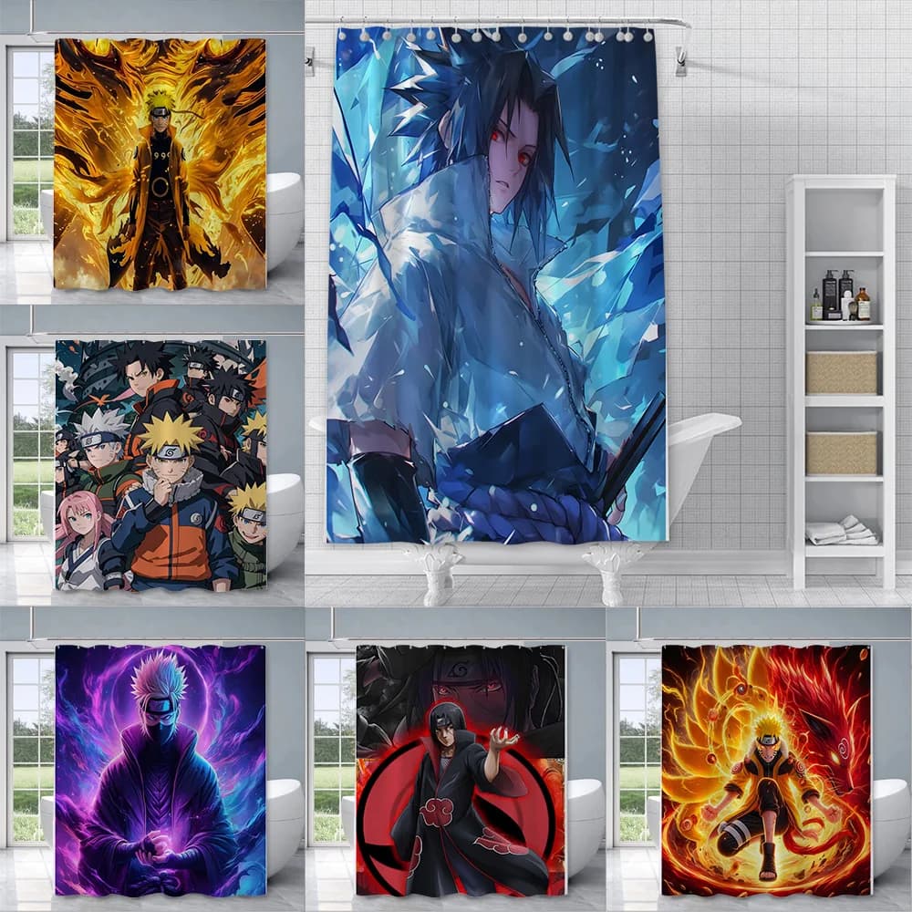Tenda da doccia Naruto Anime in tessuto impermeabile con ganci, tenda da bagno decorativa per l'arredamento del bagno di casa