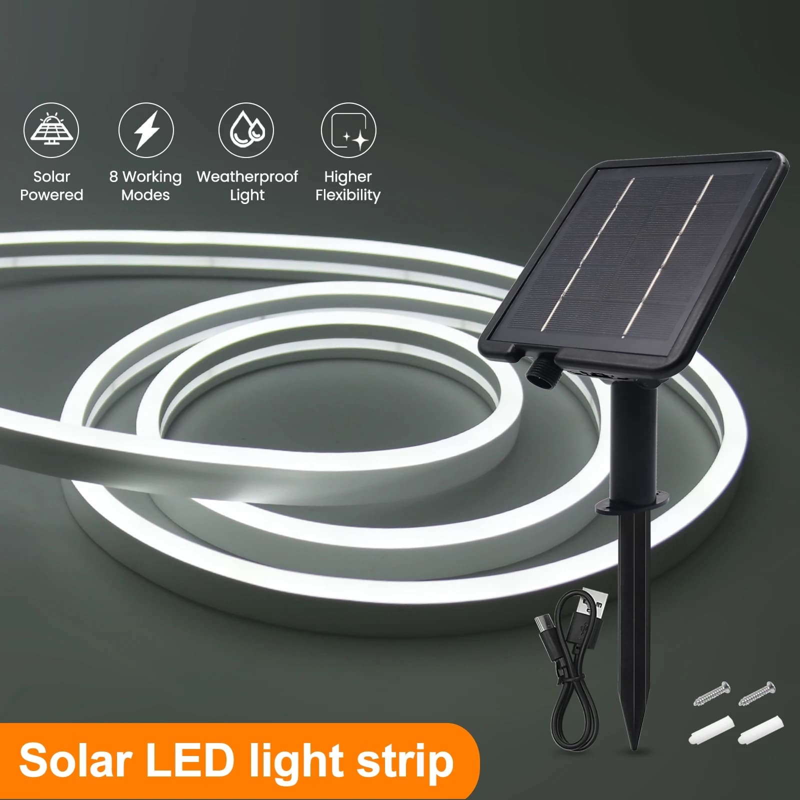 Solar Energy Neon LED Strip DC 24V IP67 Waterproof, Hot White / Red, Flexible Outdoor Lighting and Garden Decoration