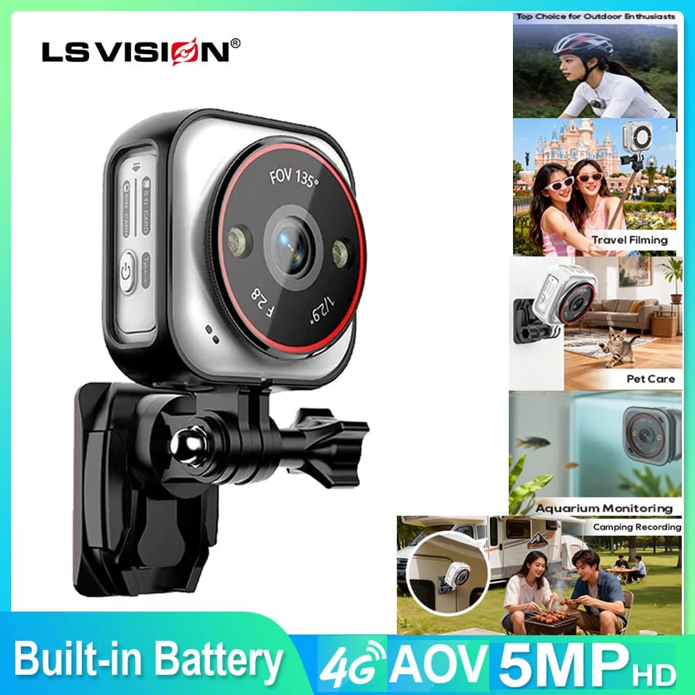 LS VISION Telecamera per Moto Mini Registratore AI 24/7 Live 4G Action Cam Sportiva Tascabile per Bici Vlog Telecamera per Animali Domestici Dash Cam Visione Notturna