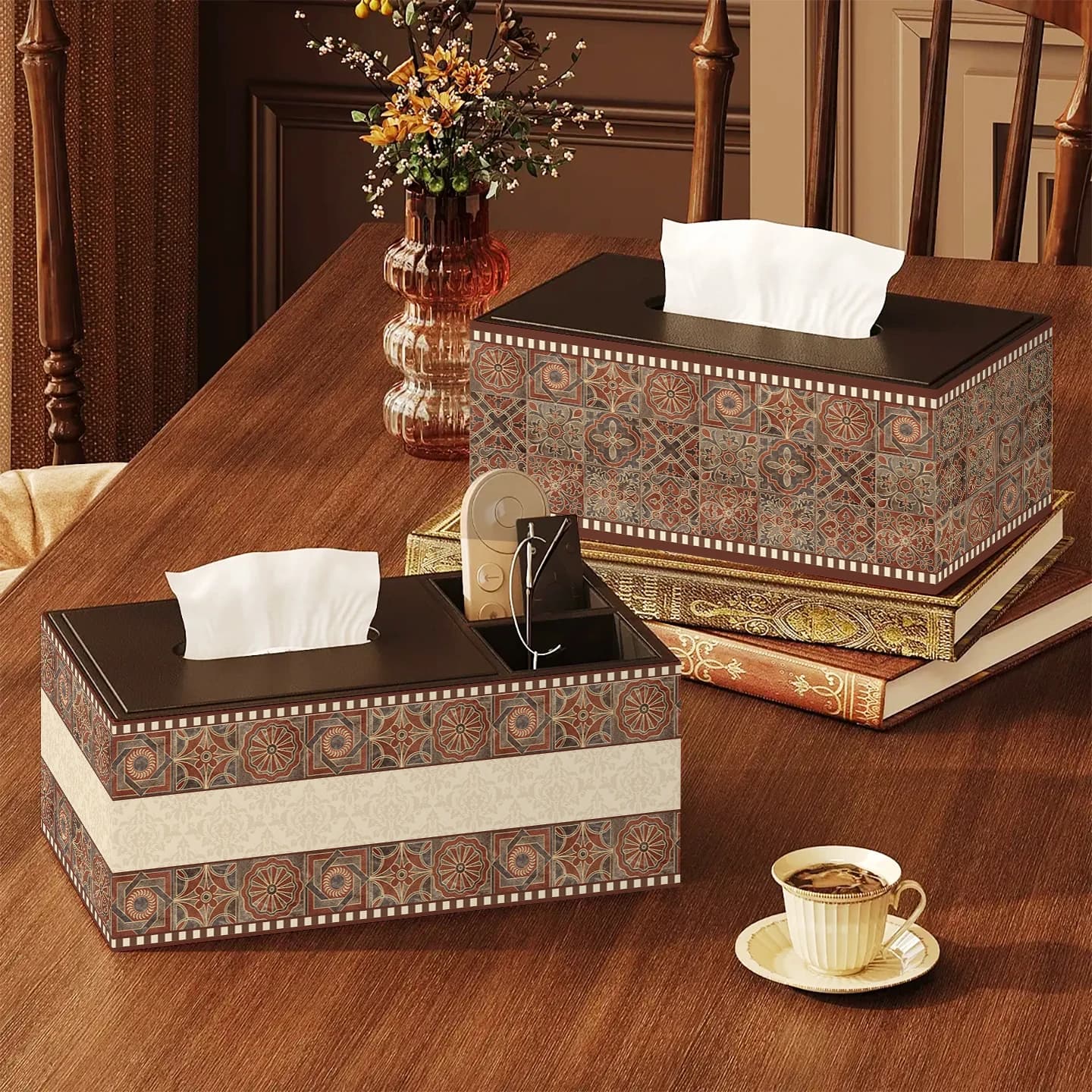 American Ethnic style luxury handkerchief and remote controls, nightstand, long rectangular, with dustproof design