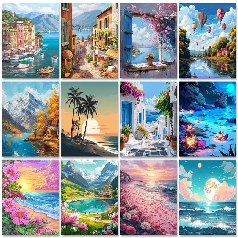 RUOPOTY Kit Pittura con Numeri con Cornice 40x50cm, Paesaggio da Spiaggia, Quadro con Numeri per Decorazioni Casa, Dipinto a Mano, Regalo Fai da Te