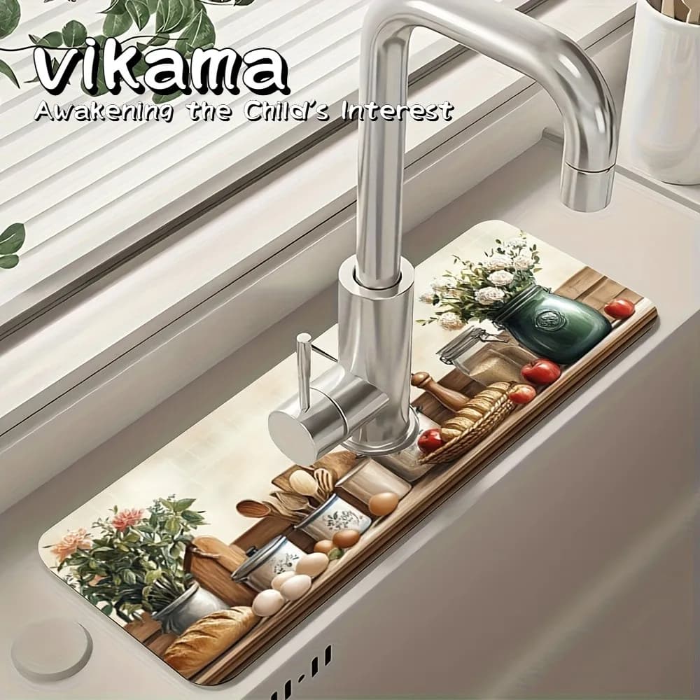 VIKAMA tappetino per lavandino da cucina, tappetino assorbente antiscivolo, tappetino regalo decorativo con motivo creativo per asciugatura del rubinetto