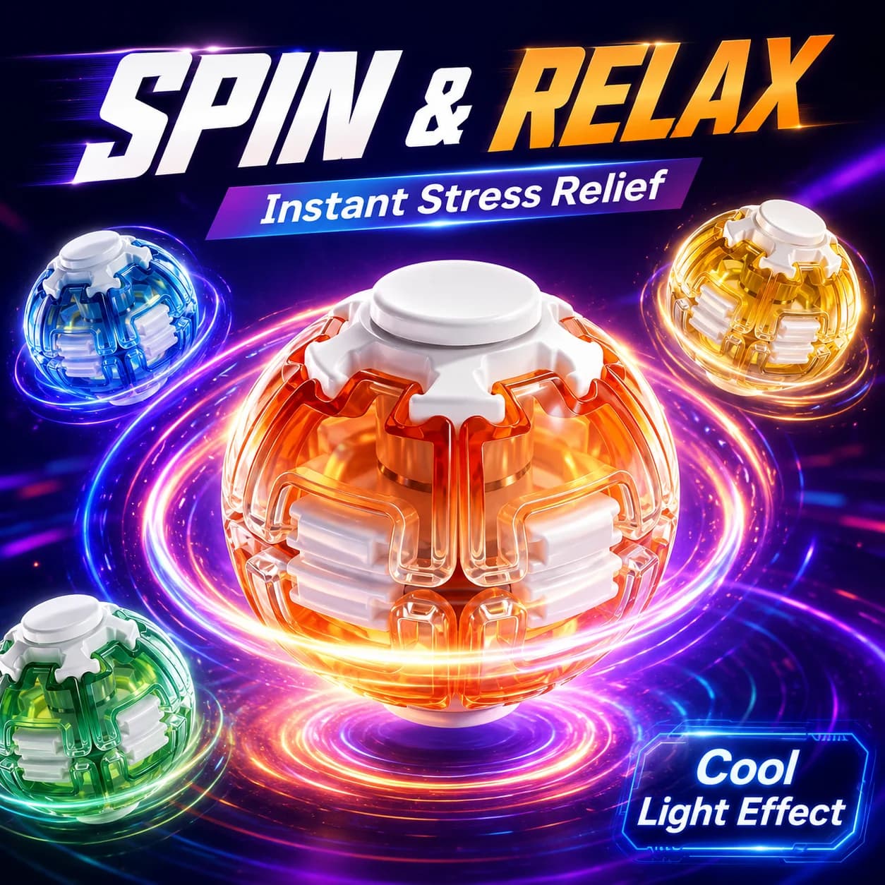 Magic Fidget Ball Press to Spin Rotating Spinner Sensory Stress Relief Quiet Desk Toy Pocket Kinetic Gadget Novelty Gift Toy