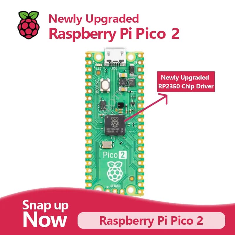 Raspberry Pi Pico 2 with microcontroller Raspberry Pi RP2350 dual-core RISC-V or Arm Cortex-M33