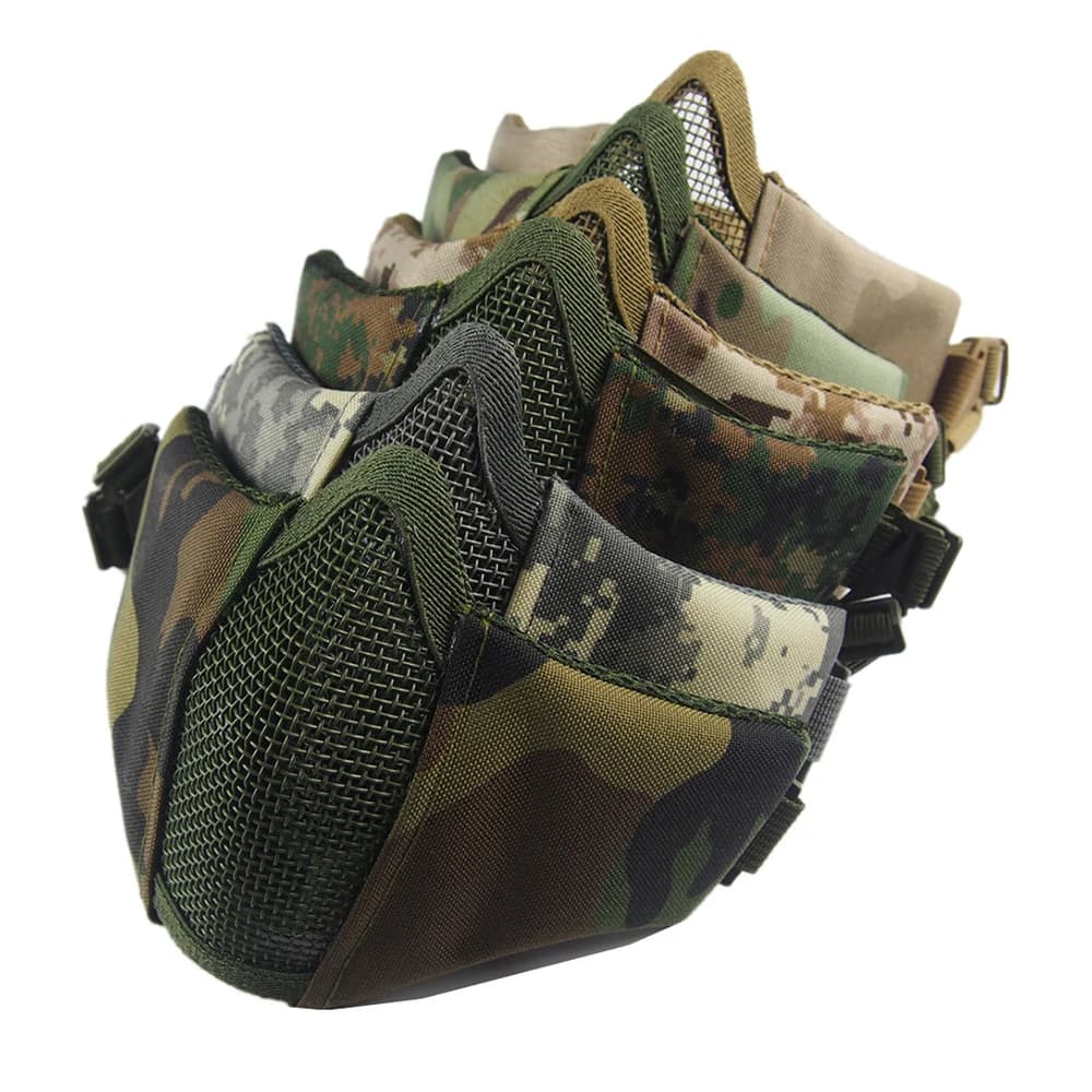 Tactical mask half face softair folding wire mesh double adjustable tape CS Wargame hunting Paintball Protective masks