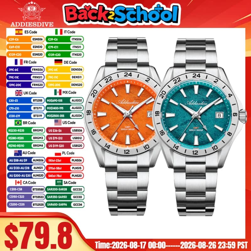 ADDIESDIVE Synthetic Sapphire Glass BGW9 Super Luminous AD2548 Men Watch 200m Waterproof Swiss Ronda 515-24H GMT Quartz Watches