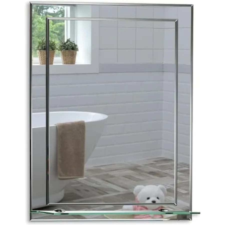 Specchio da Bagno Rettangolare Mood con Mensola 20 x 16 Pollici, Montaggio a Parete e Doppio Strato di Vetro, Moderno ed Elegante con Design Contemporaneo