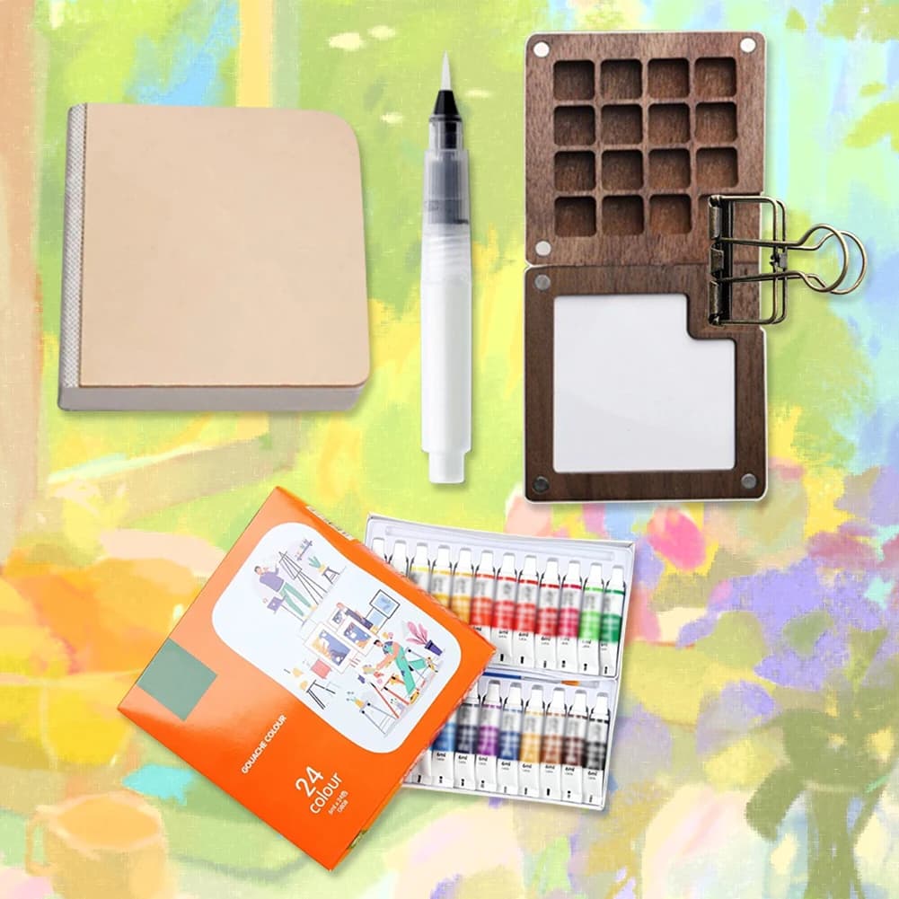 Portable Watercolor Palette Set 6/15Grid Travel Sketchbook Palette Wooden Grid Color Palette Box Paint Box for Painters