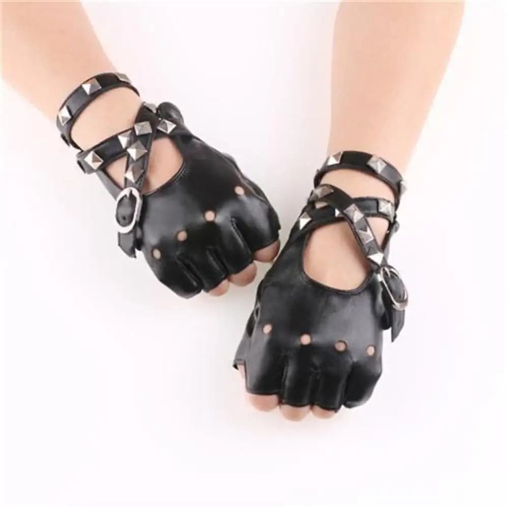 Motorcycle Accessories Motor Rivet Gloves Fingerless Leather Mittens Punk Glove