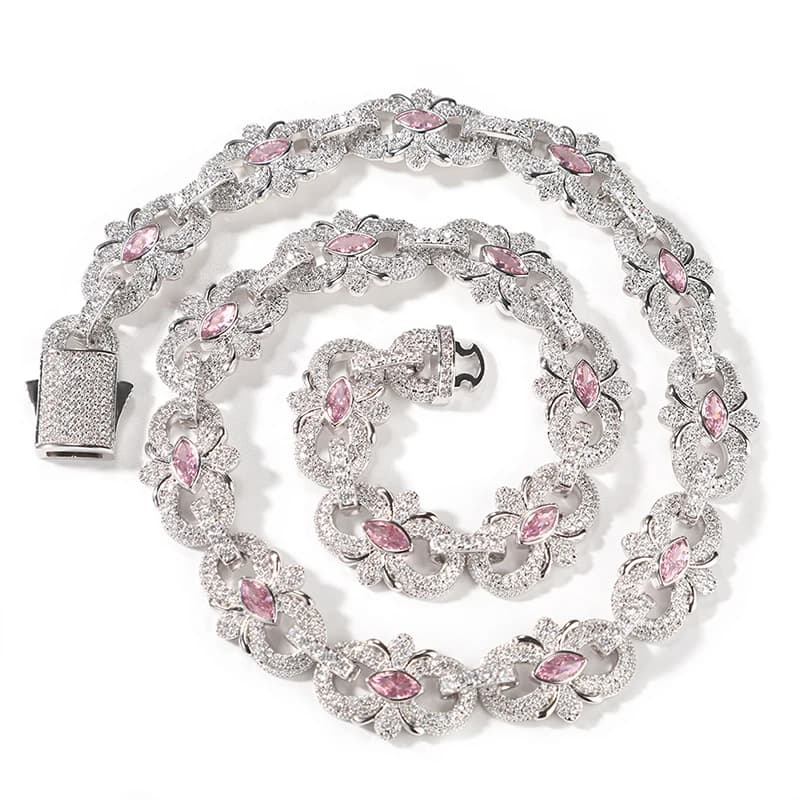 Hip Hop 5A+ CZ Stone Paved Bling Iced Out Coffee Beans Link Chain Necklaces for Men Rapper Jewelry Pink Blue Silver Color