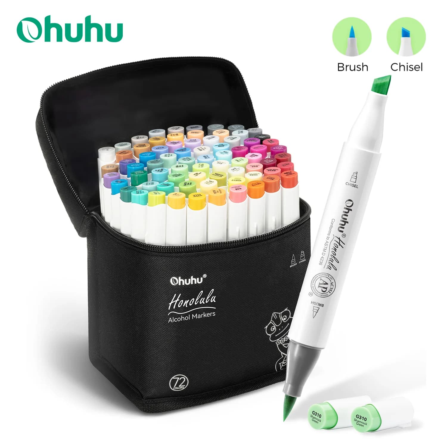 Ohuhu Honolulu Pennarelli Set Pennarelli colorati Pennarelli artistici alcol Doppia punta ricaricabili Schizzo Disegno Manga Materiale scolastico d'arte