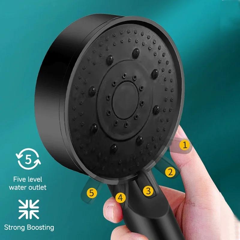 Pressure shower head with 5 modes, multifunctional, adjustable, large water shower nozzle, massage, bathroom accessory, rain shower