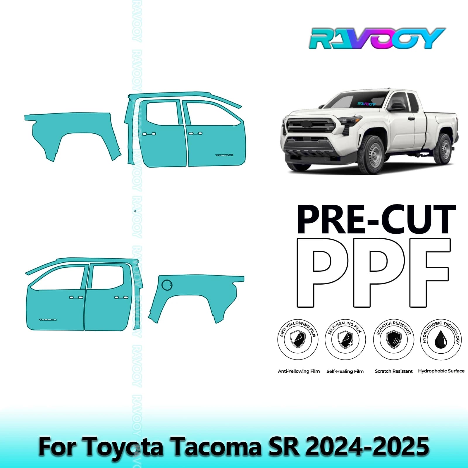 Per Toyota Tacoma SR 2024-2025 8.5mil Trasparente Opaco Pre-Cut PPF Porta e Pilastro A/B Kit TPU Pellicola di Protezione Della Vernice Set