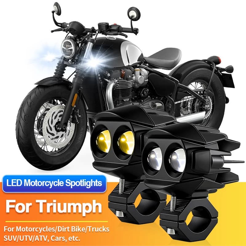 Set di Fari LED Universali per Moto, Luce Fendinebbia Bicolore 12V per UTV ATV, Compatibile con Triumph Bonneville/Rocket 3/Scrambler 900/1200XE
