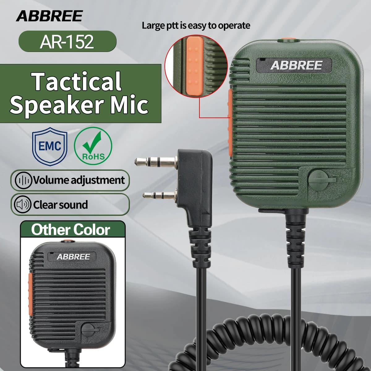 ABBREE AR‑152 Handheld Walkie Talkie Speaker Mic PTT Microphone Kenwood 2 Pin Shoulder Microphone For UV‑K5 UV‑21 Pro Ham Radio