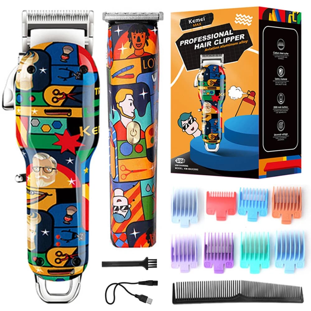 Tosatrice elettrica al litio ricaricabile professionale per barba ricaricabile da uomo Kemei Graffiti