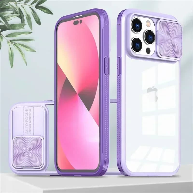 Custodia per telefono con protezione per obiettivo fotocamera scorrevole per iPhone16 15 14 12 11 13 Pro Max 16 Plus Cover trasparente antiurto in silicone liquido morbido