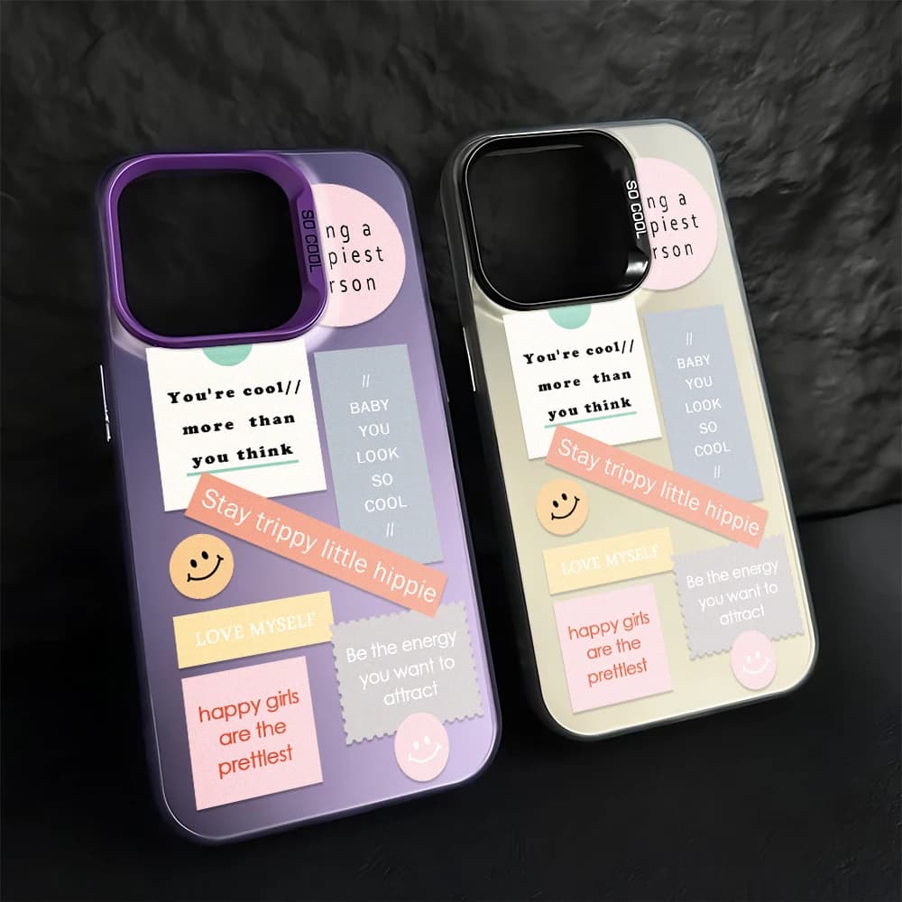 Label Collage Happy Art Cute Stylish Girls For iPhone 17 16 15 14 13 12 11 Pro Max Plus Air Hard PC Protective Phone Case