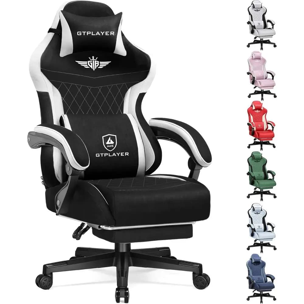 Sedia da gaming ergonomica con schienale alto e supporto lombare per adulti di statura elevata, tessuto nero