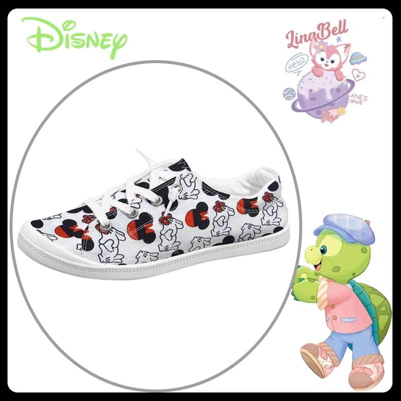 Women's Disney Mickey print canvas shoes, casual low sneakers, breathable low shoes with cartoon design