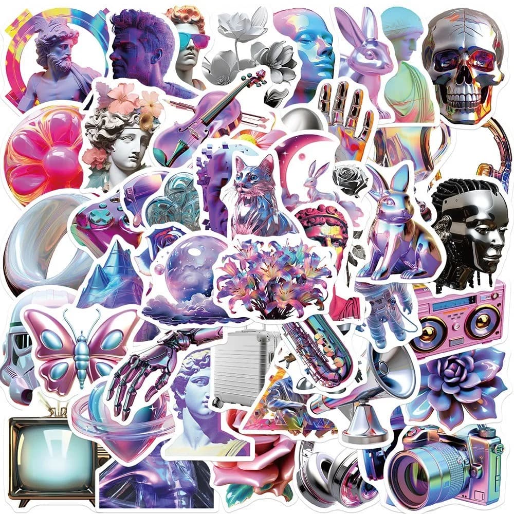 Adesivi graffiti Vaporwave acidi 3D da 50 pezzi - Decorazione impermeabile unica fai-da-te per chitarre, quaderni BulingBulingStickers Store