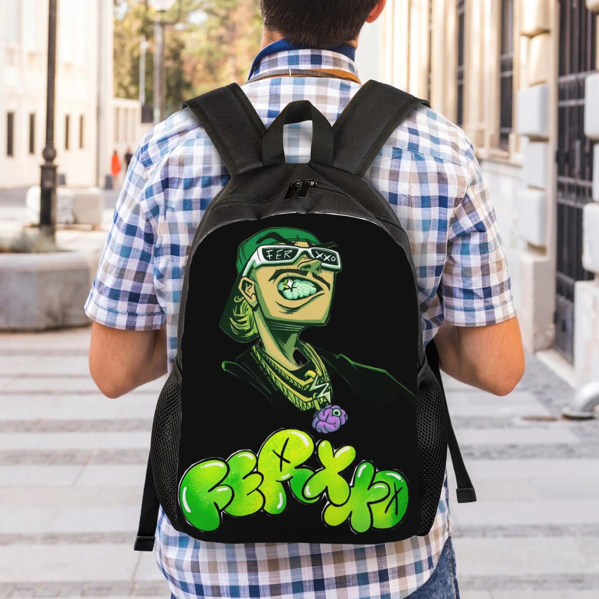 The Ferxxxo Feid backpack features a minimalist design and a single compartment, ideal for people.