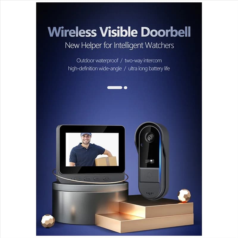 AA84 Campanello visivo impermeabile senza fili Campanello per porta con visione notturna IR HD Schermo IPS da 4,3 pollici Videocamera per campanello per porta Smart Home