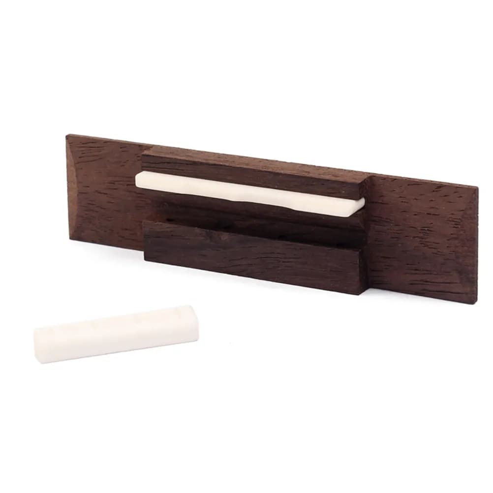 Kit Ponte per Ukulele a 4 Corde con Inserto in Osso, 9x2.5cm, Profilo Basso 7mm, Altezza 11.7mm, Spaziatura 12mm, in Metallo Robusto