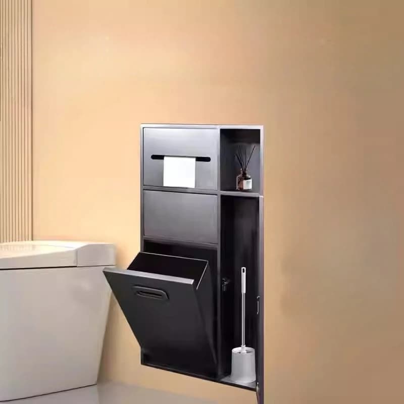 Nicchia per WC in acciaio inossidabile 304 addensato, armadietto per il bagno con cestino della spazzatura, organizer da bagno impermeabile a parete