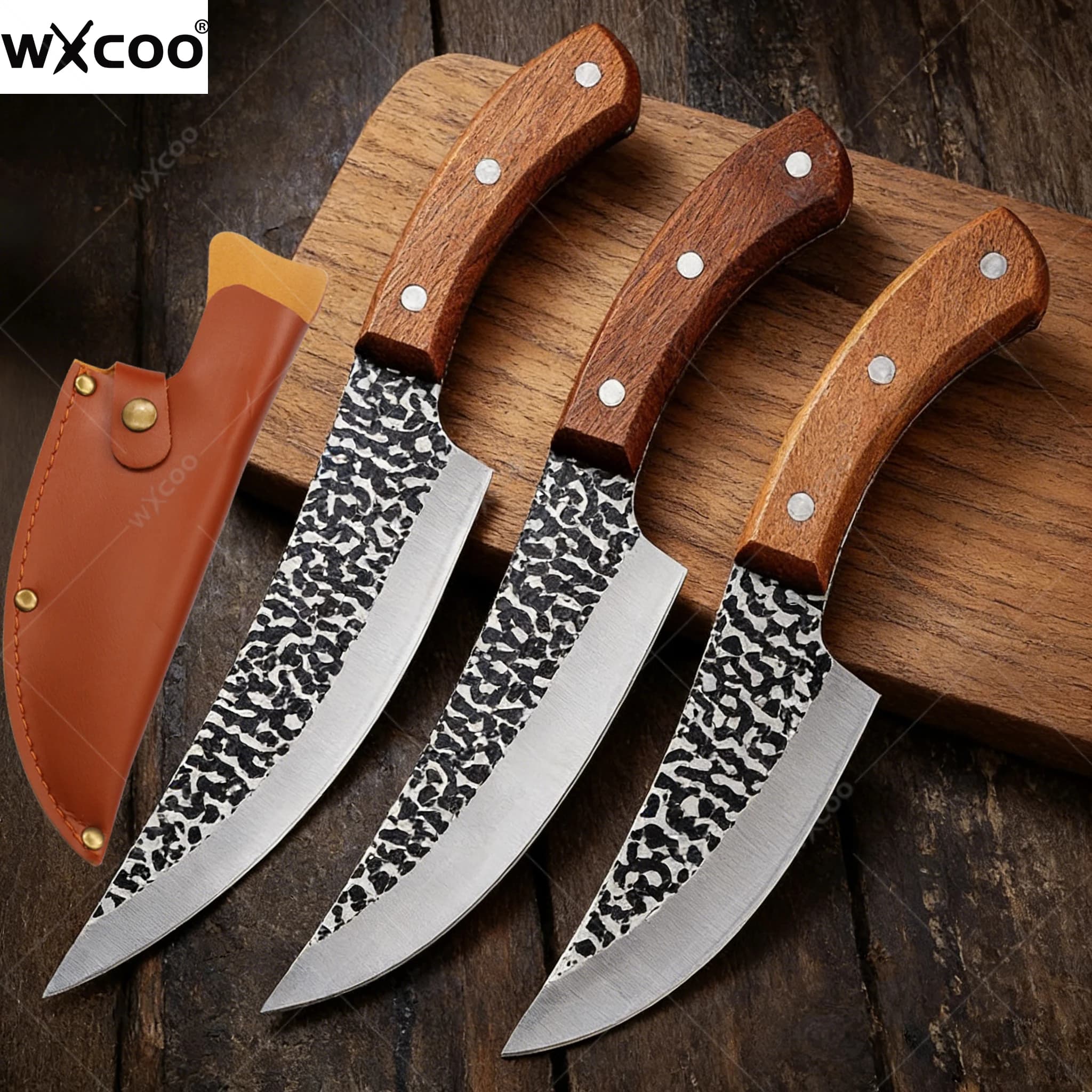 Coltello da Disosso WXCOO con Lama Forgiata a Mano, Manico in Legno, per Macelleria, Carne, Frutta, Verdura, Pesce, Coltelli da Cucina per Chef