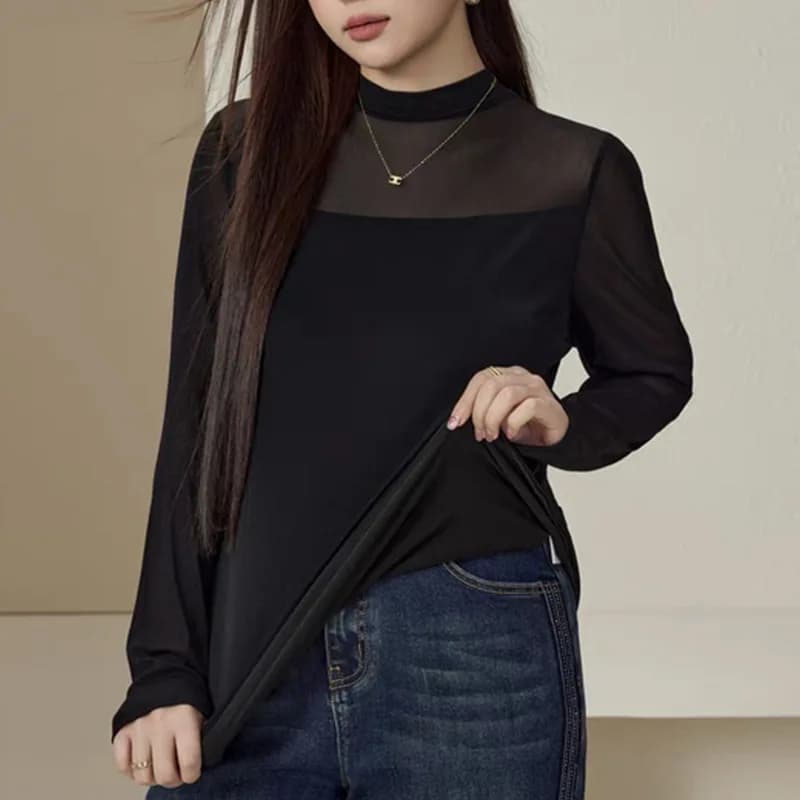 1 pz Primavera Autunno Donna Slim Tshirt Ragazza Mezza Collo a lupetto T-shirt a maniche lunghe Comfort femminile Morbido di grandi dimensioni Top Lady Base Camicia