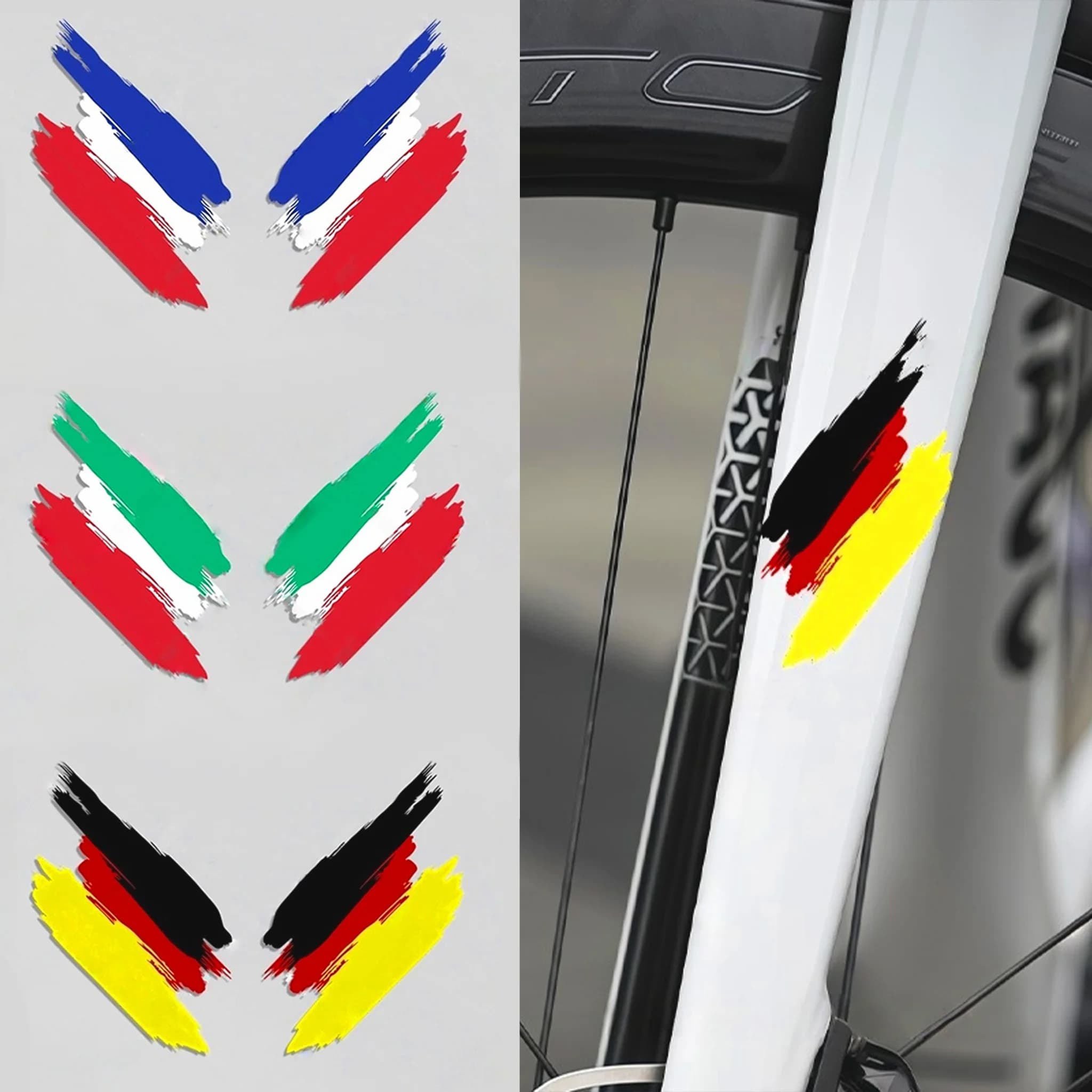1 Paio di Adesivi per Moto Stile Bandiera Nazionale, Decalcomanie in Vinile Impermeabili per Bici da Strada, Telaio Bicicletta, Asta Anteriore, Casco Moto