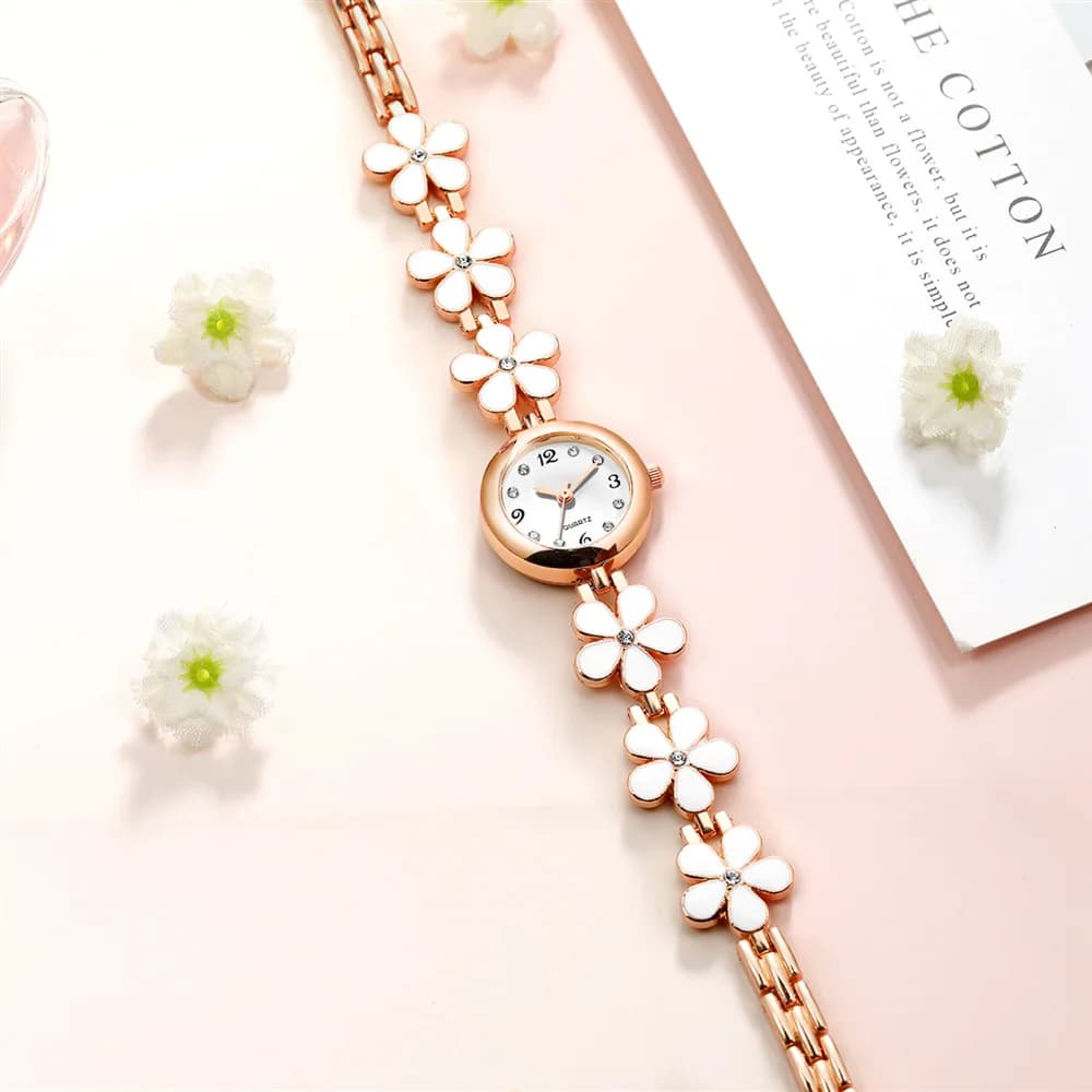 women's quartz wrist watch with rhinestone flower fashion