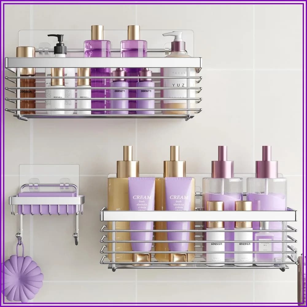 3 Pack Shower Caddy Set, No Drilling Adhesive Shelves, Rustproof Stainless Steel Bathroom Organizer