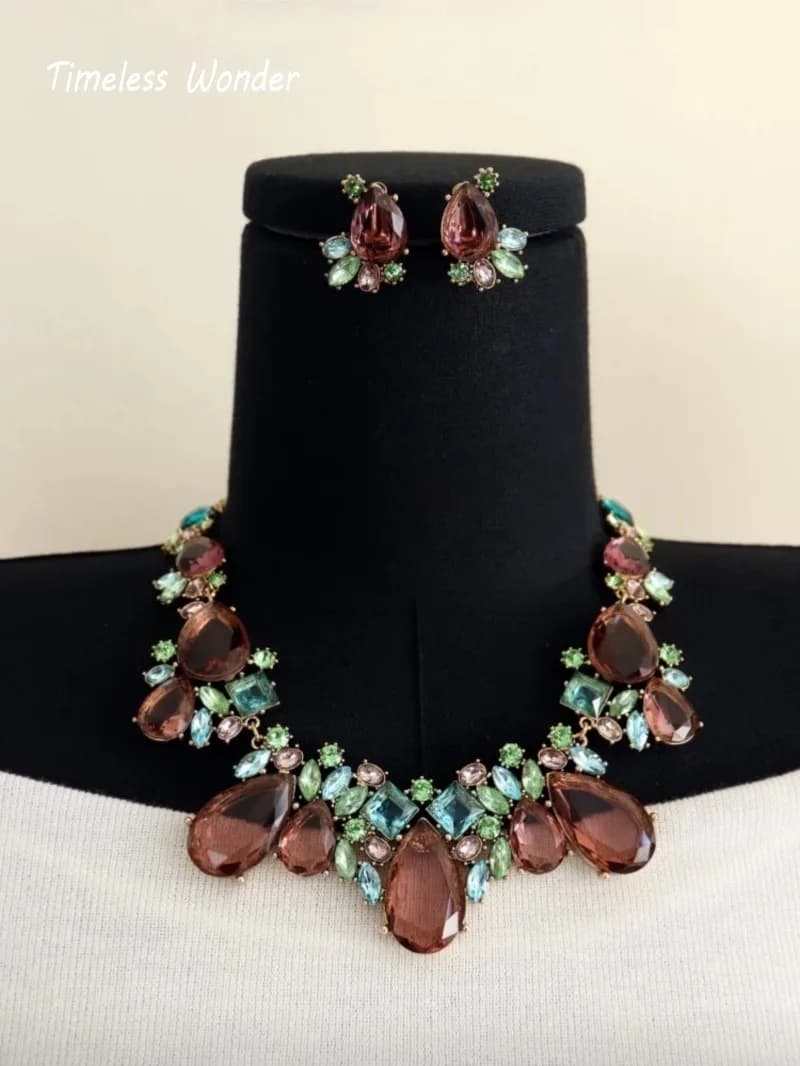 Timeless Wonder Fancy Crystal Geo Floral Pave Collana Orecchini a clip Set di gioielli firmati da donna Sweet Top Rare di classe 4612