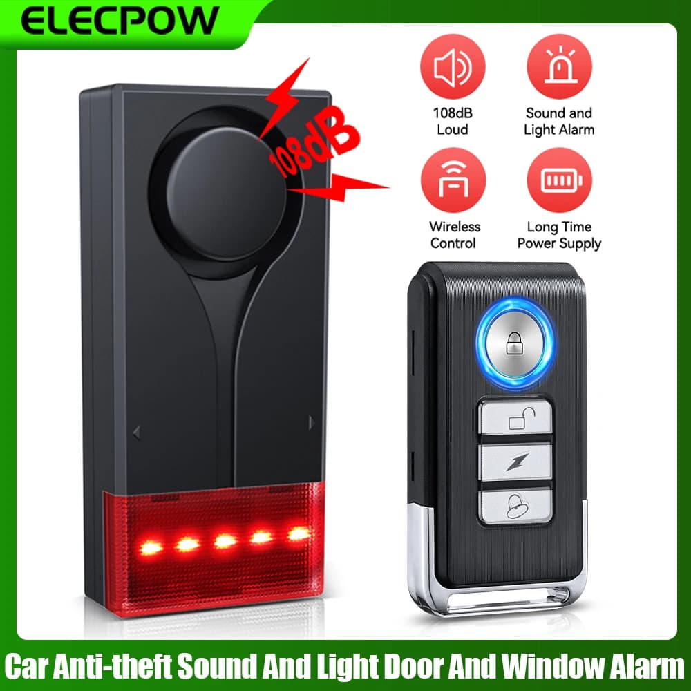 Elecpow New Car Vibrazione Suono e Allarme luminoso 108dB Forte porta e finestra Allarme antifurto Regolazione del volume a 3 livelli Trova auto