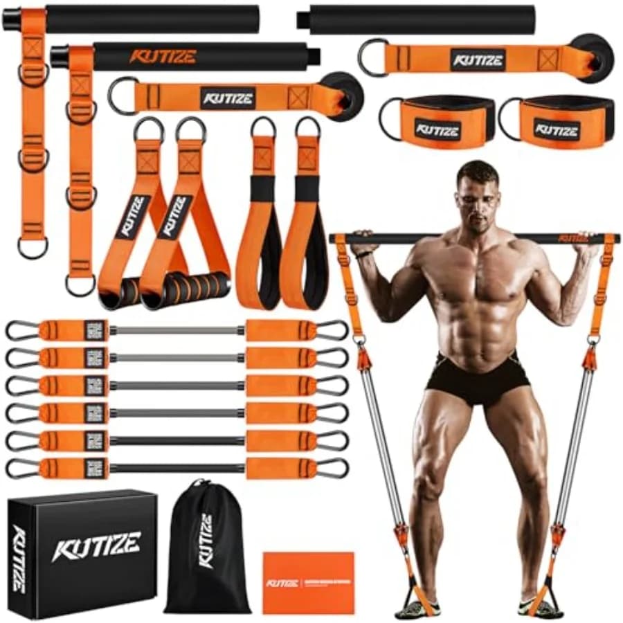 Kit barra per pilates con fasce di resistenza, attrezzatura per pilates resistente per uomo, fasce per allenamento con maniglie per gambe, fianchi, schiena, A