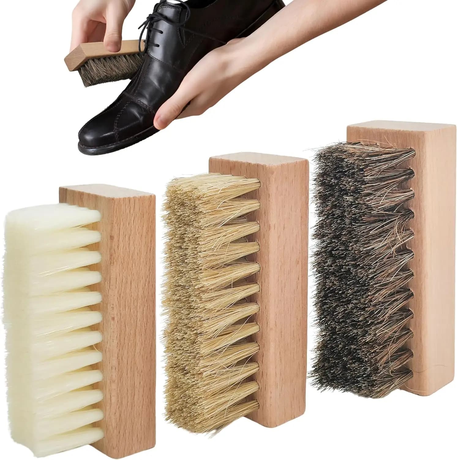 Set di 3 Spazzole Piccole per la Pulizia di Scarpe, Stivali, Sneakers, Pelle, Camoscio, Tela e Accessori con Setole in Nylon, Pelo di Cinghiale e Crine di Cavallo
