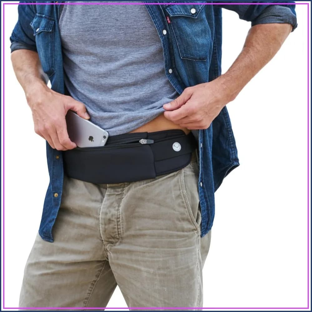Slim Travel Money Belt for Men & Women – Anti-Theft Passport Holder, Low-Profile Waist Pack for Phone, Cash & Cards (9” × 4”)
