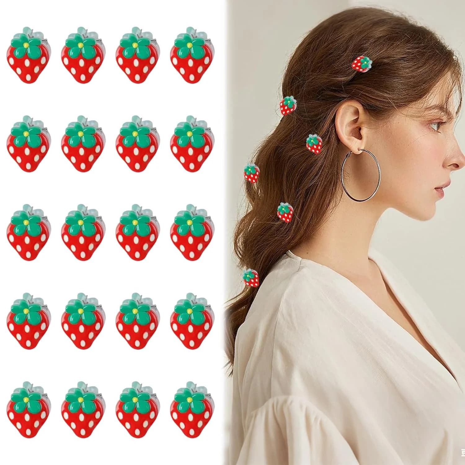 20 mini fermagli per capelli a forma di fragola per ragazze, accessori per capelli a forma di fragola, adatti per feste di compleanno, feste a tema estivo